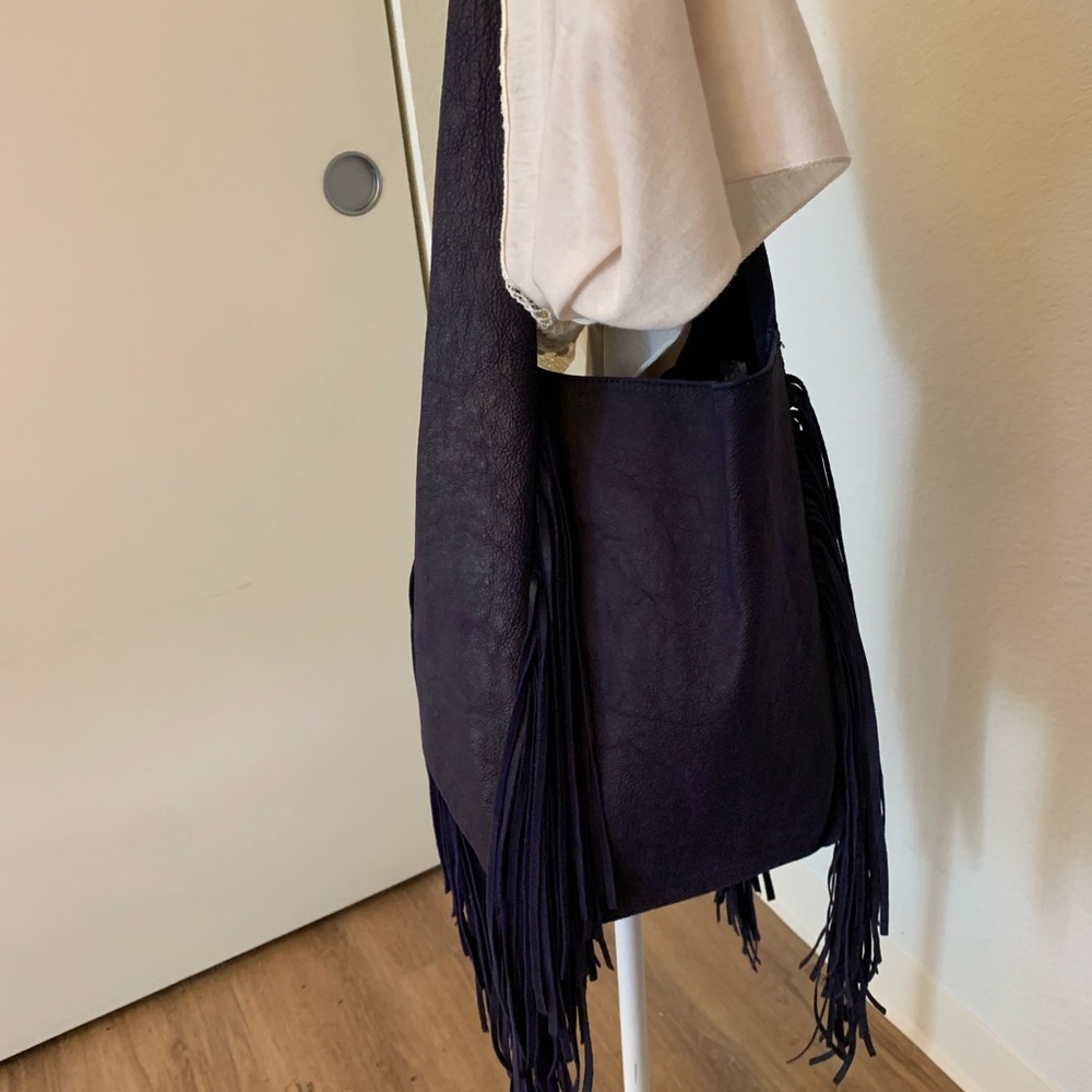 Purple Leather Fringe Bag- Artisan Made